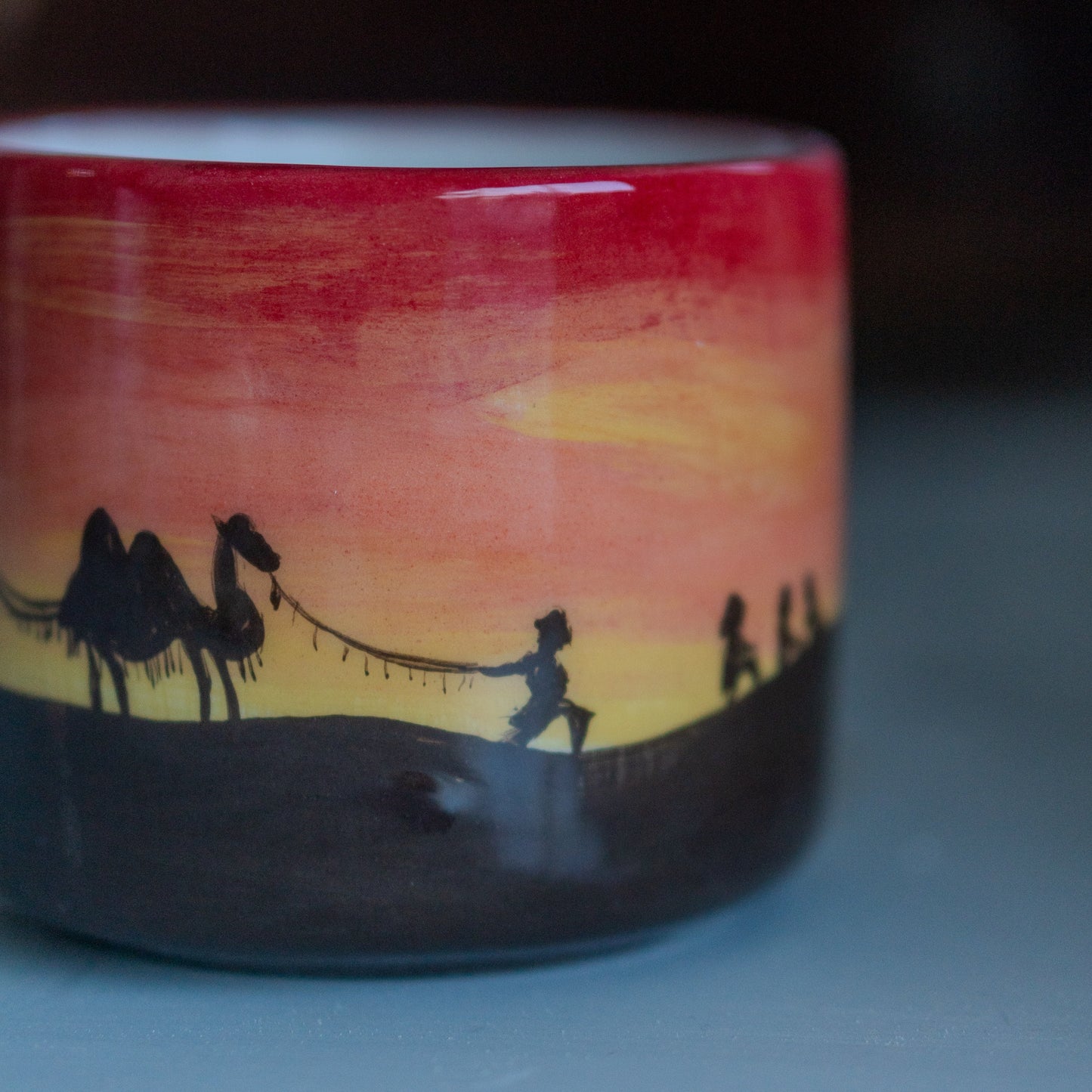 Desert Sunset Ceramic Mug - Camels, Handmade Coffee Mug, Pottery Mug