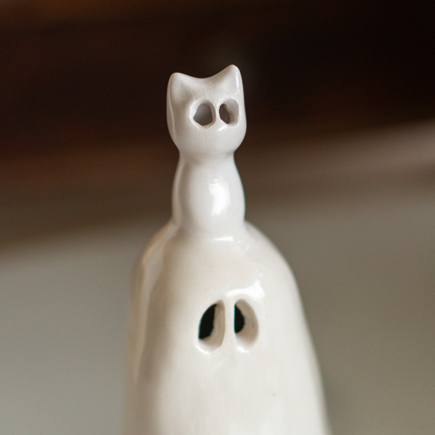 Ghost and Cat Incense Holder - Funny Home Decor, Ceramic Incense Burner, Handmade Ghost Figurine