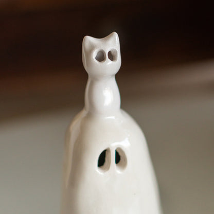 Ghost and Cat Incense Holder - Funny Home Decor, Ceramic Incense Burner, Handmade Ghost Figurine