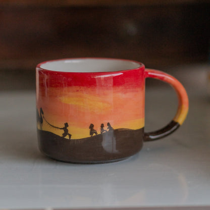 Desert Sunset Ceramic Mug - Camels, Handmade Coffee Mug, Pottery Mug