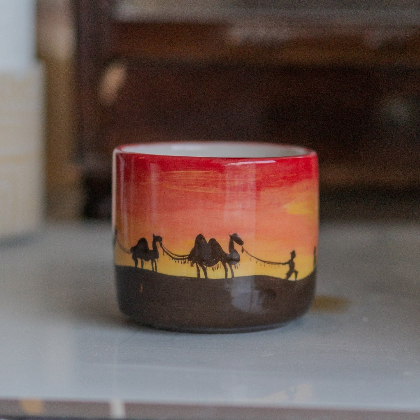 Desert Sunset Ceramic Mug - Camels, Handmade Coffee Mug, Pottery Mug