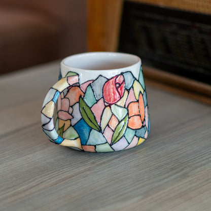 Lotus Flower Coffee Mug, Stained Glass Style, Handmade Ceramic Mug, Flower Decor Floral Mug