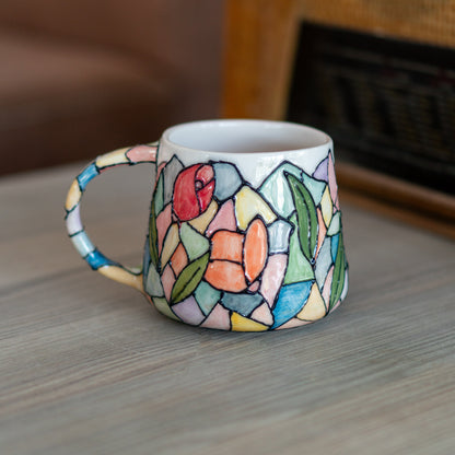 Lotus Flower Coffee Mug, Stained Glass Style, Handmade Ceramic Mug, Flower Decor Floral Mug