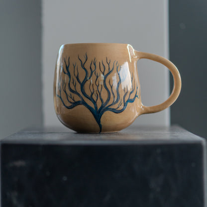 Tree of Life Coffee Mug, Pottery Mug, Handmade Life Tree Decorated Mug