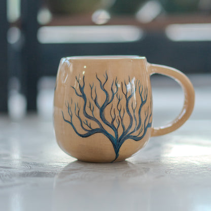 Tree of Life Coffee Mug, Pottery Mug, Handmade Life Tree Decorated Mug