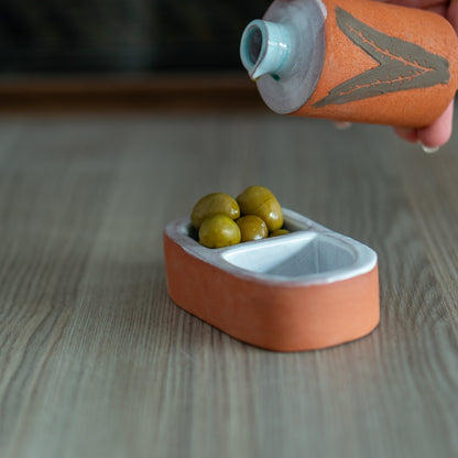 Olive Oil Bottle and Olive Dish, Handmade Gift for Home, Olive Oil Cruet, Ceramic Olive Oil Dispenser, Vinegar Cruet