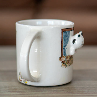 Pottery Cat Mug - Cute Cat Coffee Mug, Handmade Ceramic Mug, Cat Lover Gift