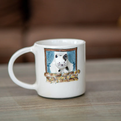 Pottery Cat Mug - Cute Cat Coffee Mug, Handmade Ceramic Mug, Cat Lover Gift