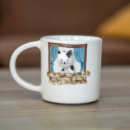 Pottery Cat Mug - Cute Cat Coffee Mug, Handmade Ceramic Mug, Cat Lover Gift