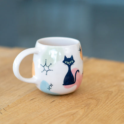 Cute Cat Mug - Atomic Cat Mug, Cat Lover Gift, Handmade Ceramic Mug, Coffee Mug Cat Cup