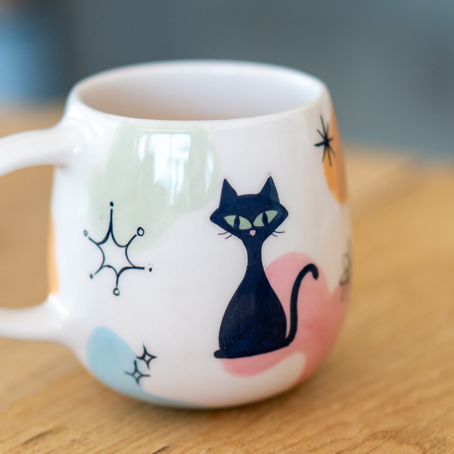 Cute Cat Mug - Atomic Cat Mug, Cat Lover Gift, Handmade Ceramic Mug, Coffee Mug Cat Cup