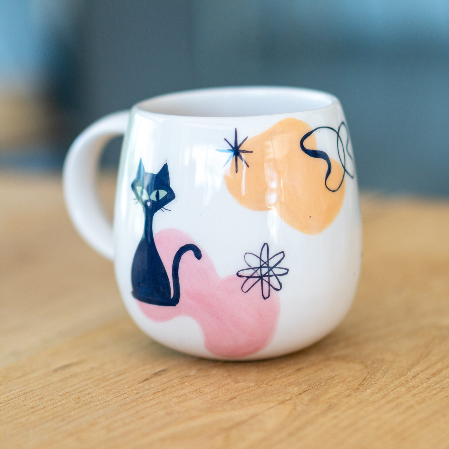 Cute Cat Mug - Atomic Cat Mug, Cat Lover Gift, Handmade Ceramic Mug, Coffee Mug Cat Cup