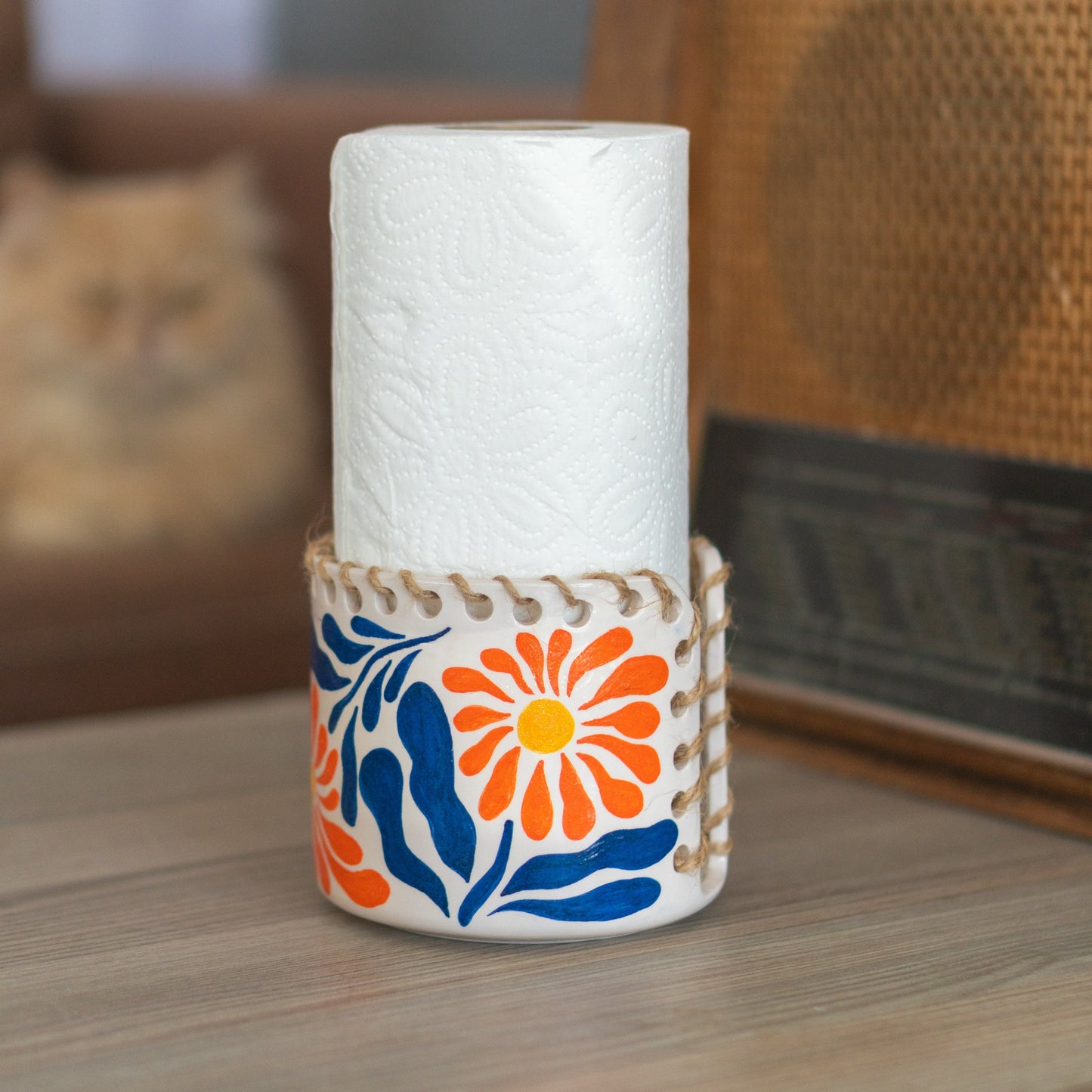 Ceramic Paper Towel Holder - Towel Rack, Toilet Paper Holder, Floral Paper Towel Holder, Paper Roll Holder, Summer Kitchen Decor