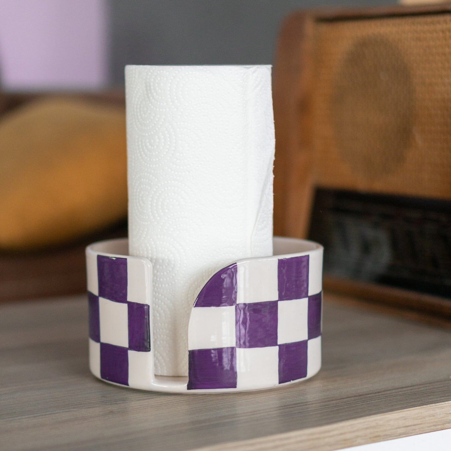 Paper Towel Holder - Checkered Home Decor, Handmade Towel Rack, Gift for Home