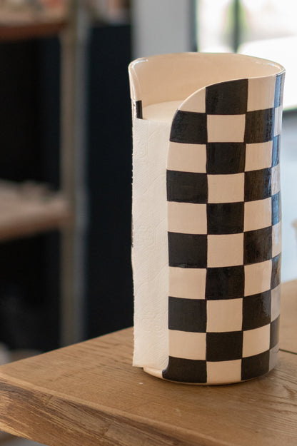 Ceramic Paper Towel Holder - Checkered Kitchen Decor