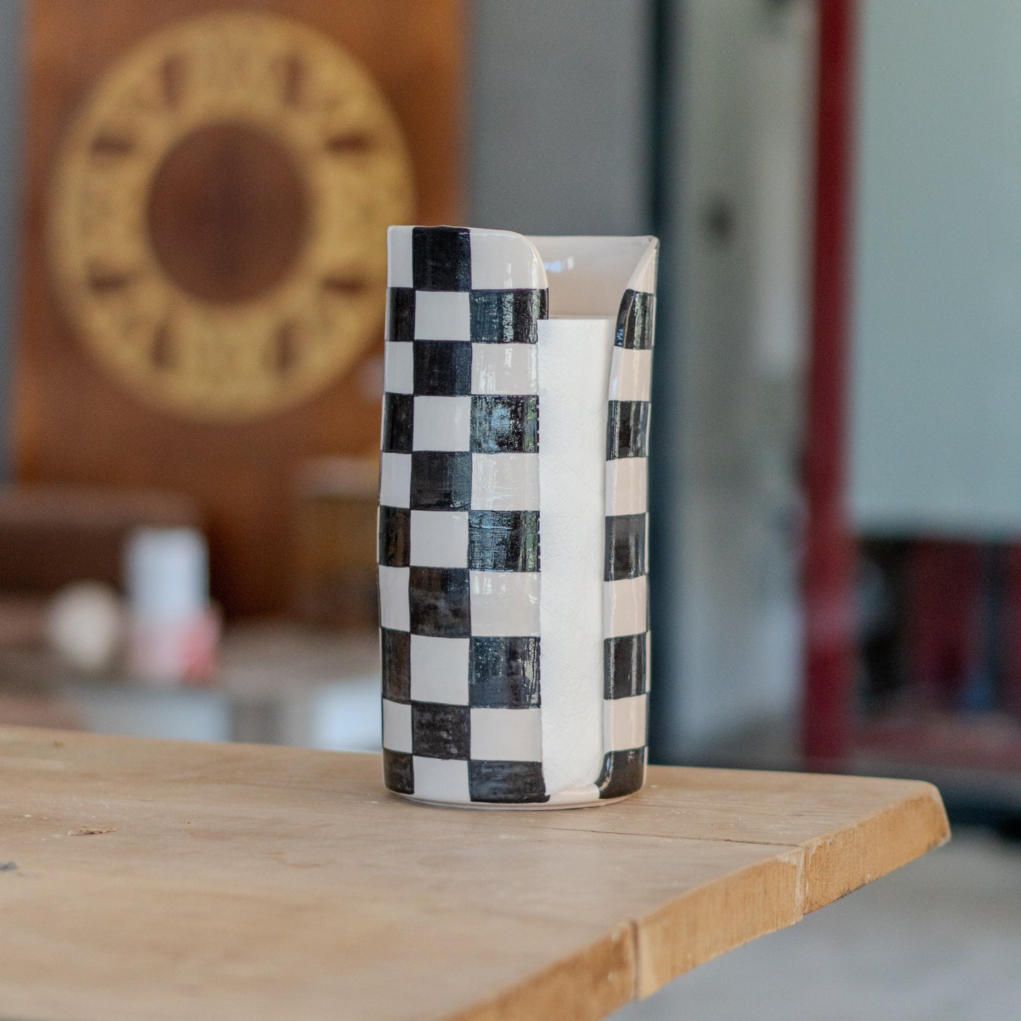 Ceramic Paper Towel Holder - Checkered Kitchen Decor