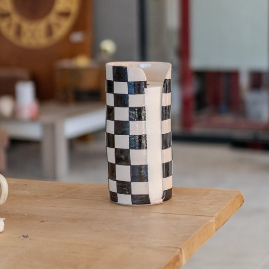 Ceramic Paper Towel Holder - Checkered Kitchen Decor