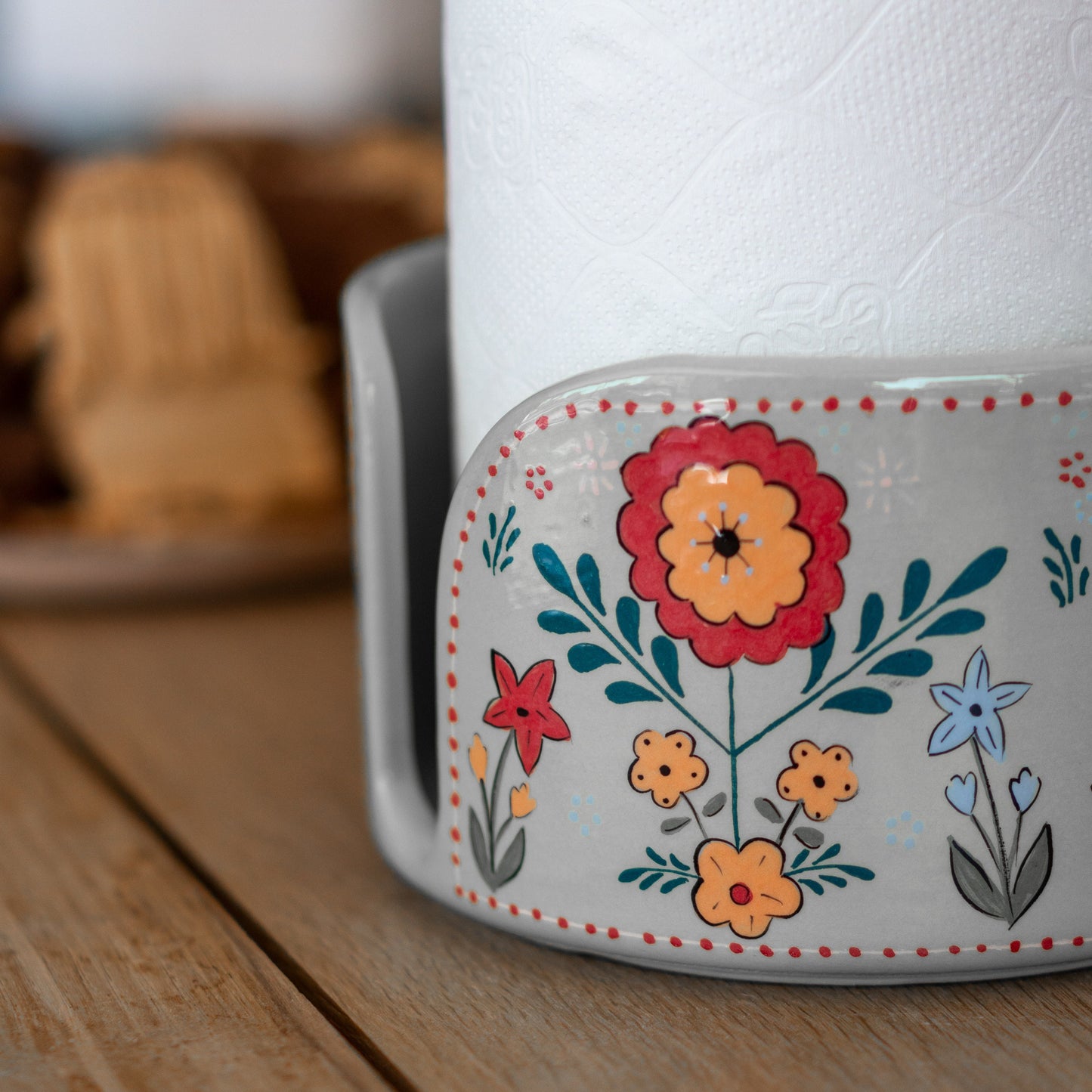 Paper Towel Holder Kitchen Organizer, Floral Kitchen Towel Holder, Paper Roll Holder, Countertop Decor