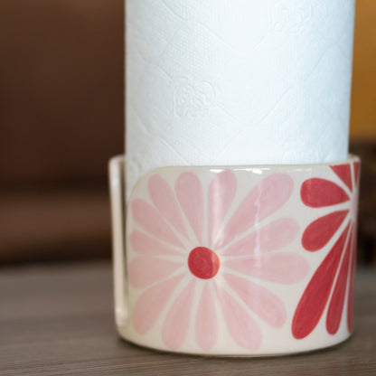 Pink Daisy Paper Towel Holder - Floral Kitchen Decor, Ceramic Towel Holder Countertop