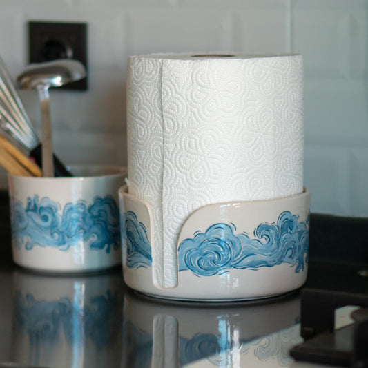 Ceramic Paper Towel Holder - Coastal Kitchen Decor, Paper Roll Holder, Utensil Holder Countertop