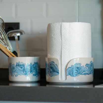 Ceramic Paper Towel Holder - Coastal Kitchen Decor, Paper Roll Holder, Utensil Holder Countertop