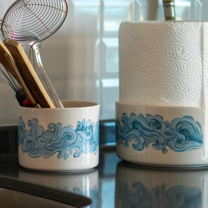 Ceramic Paper Towel Holder - Coastal Kitchen Decor, Paper Roll Holder, Utensil Holder Countertop