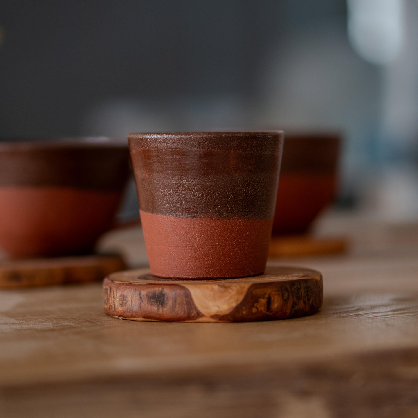 Handmade Pottery Mug - Fall Mug, Espresso Cup Coffee Mug and Latte Mug, Wooden Coaster