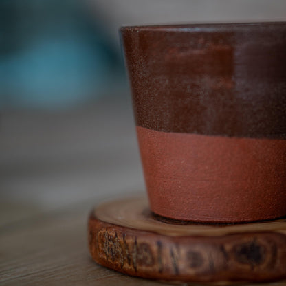 Espresso Cup - Pottery Mug with Wooden Coaster, Ceramic Coffee Cup, Tea Cup with Saucer