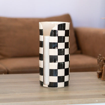 Ceramic Paper Towel Holder - Checkered Kitchen Decor