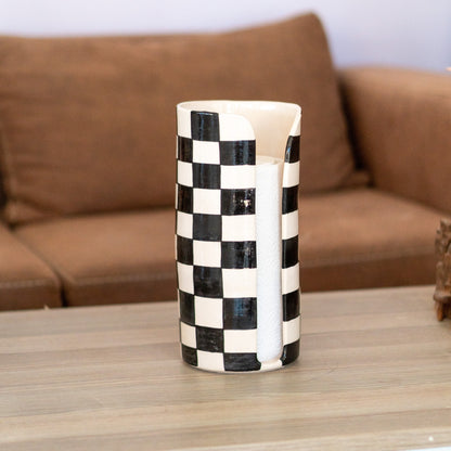 Ceramic Paper Towel Holder - Checkered Kitchen Decor