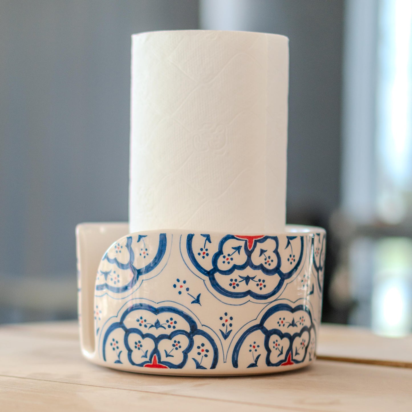 Ceramic Paper Towel Holder - Floral Design, Towel Holder Countertop, Toilet Paper Holder