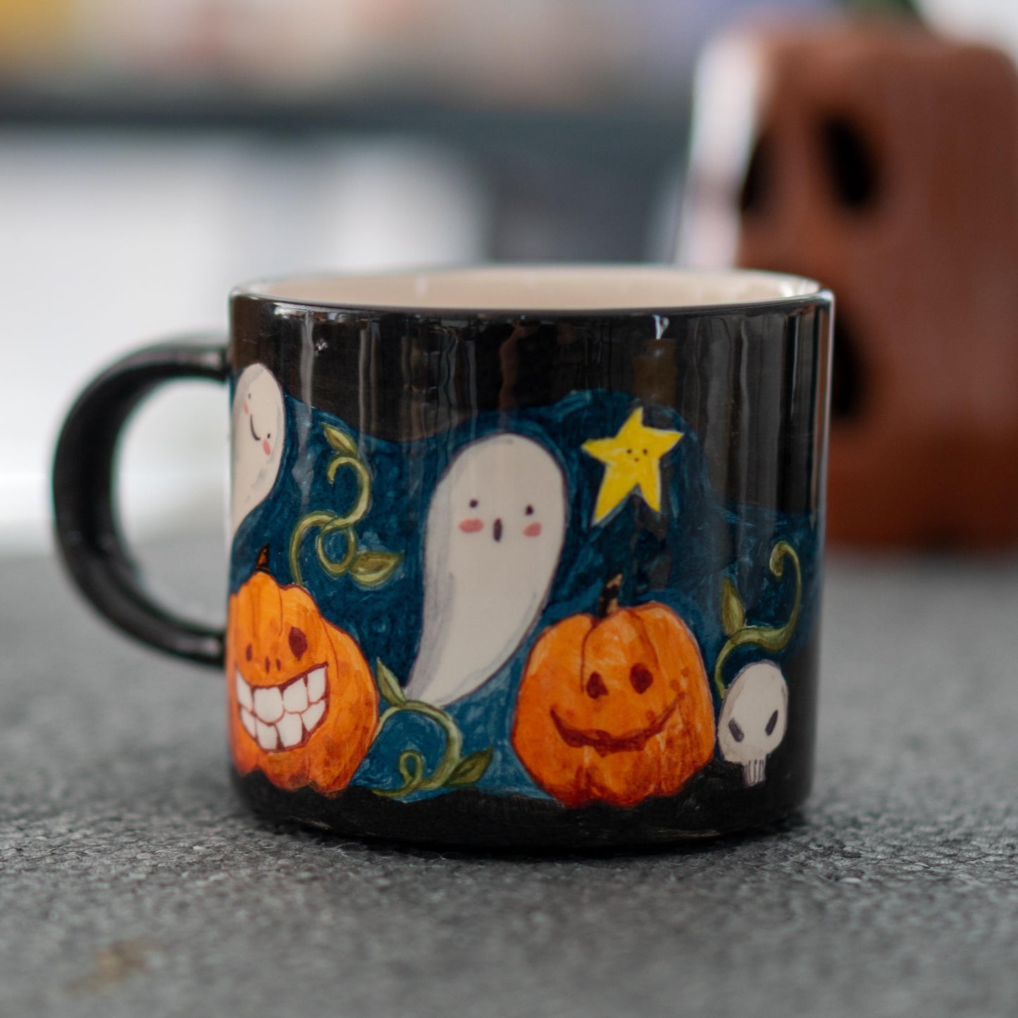 Halloween Pumpkin and Ghost Mug