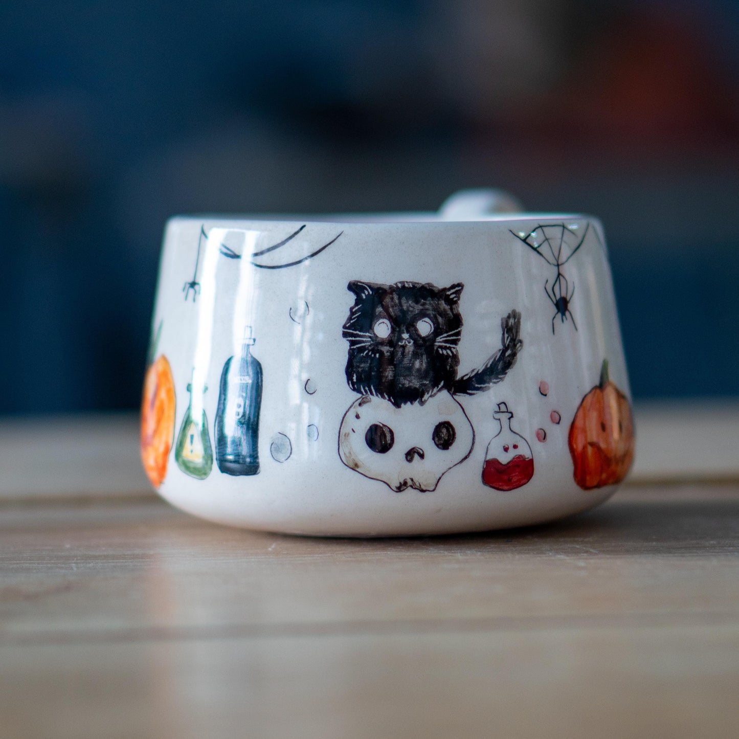 Cat and Skull Coffee Mug - Halloween Gift Mug