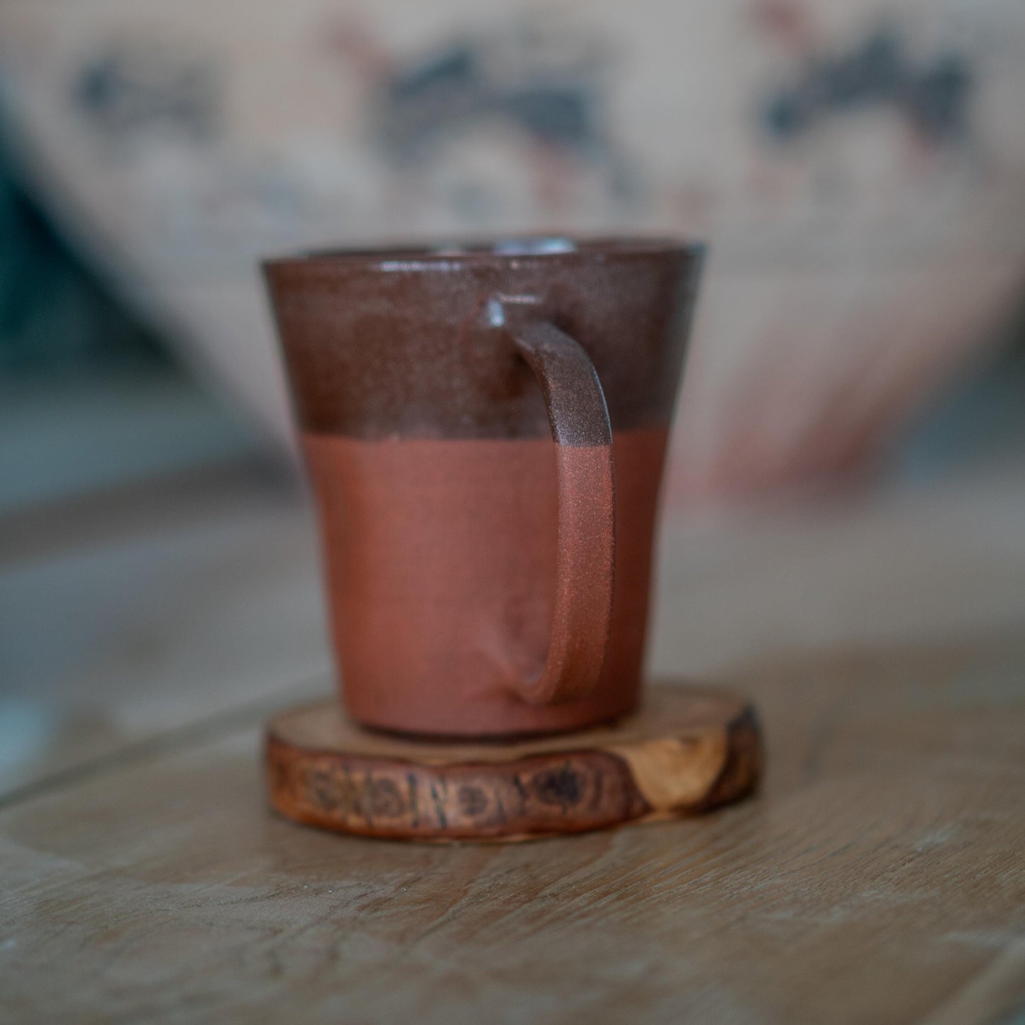 Espresso Cup - Pottery Mug with Wooden Coaster, Ceramic Coffee Cup, Tea Cup with Saucer