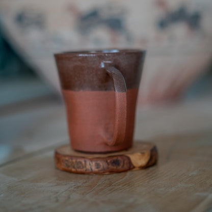 Espresso Cup - Pottery Mug with Wooden Coaster, Ceramic Coffee Cup, Tea Cup with Saucer