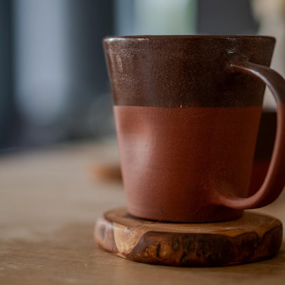 Espresso Cup - Pottery Mug with Wooden Coaster, Ceramic Coffee Cup, Tea Cup with Saucer