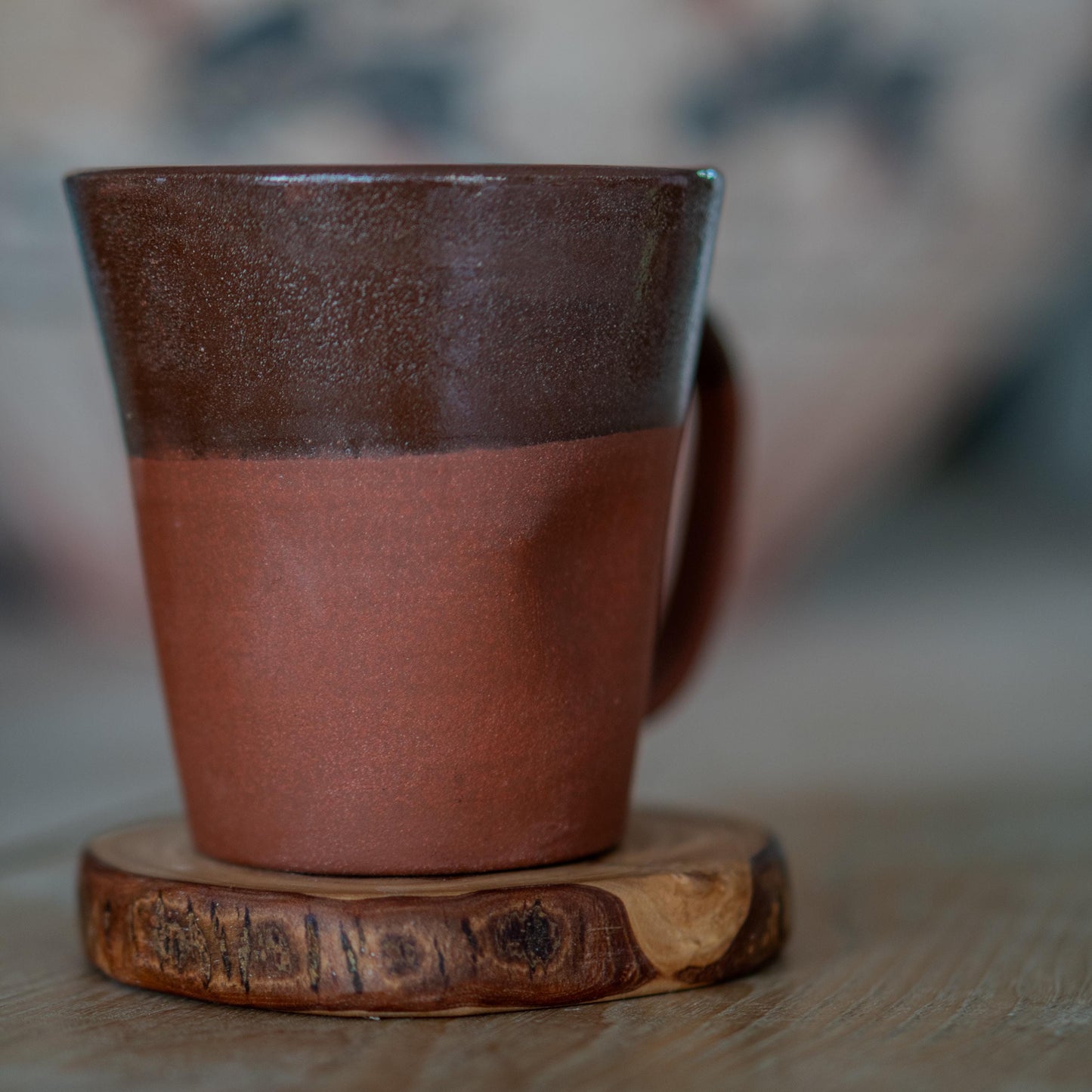 Handmade Pottery Mug - Fall Mug, Espresso Cup Coffee Mug and Latte Mug, Wooden Coaster