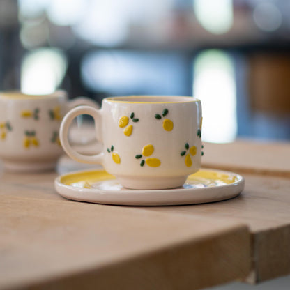 Espresso Cup Saucer- Lemon Dream, Pottery Mug, Handmade Ceramic Cup