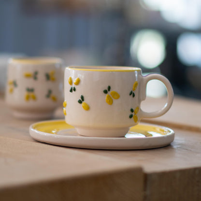 Espresso Cup Saucer- Lemon Dream, Pottery Mug, Handmade Ceramic Cup