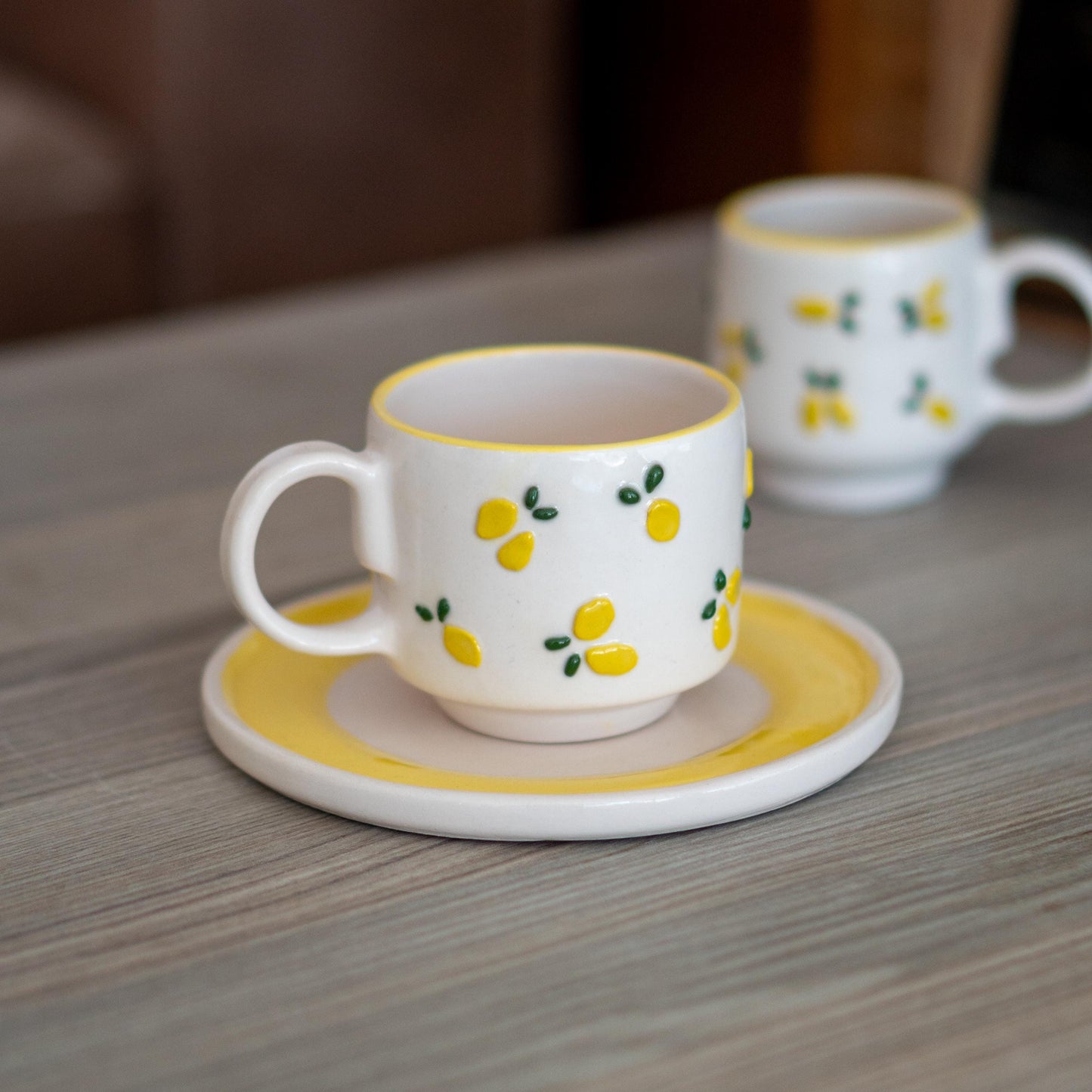 Espresso Cup Saucer- Lemon Dream, Pottery Mug, Handmade Ceramic Cup