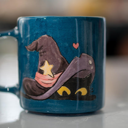 Halloween Cat Mug - Handmade Pottery for Cat Lovers