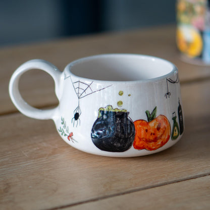 Cat and Skull Coffee Mug - Halloween Gift Mug