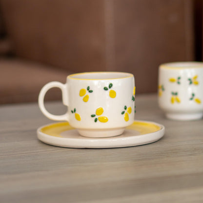 Espresso Cup Saucer- Lemon Dream, Pottery Mug, Handmade Ceramic Cup