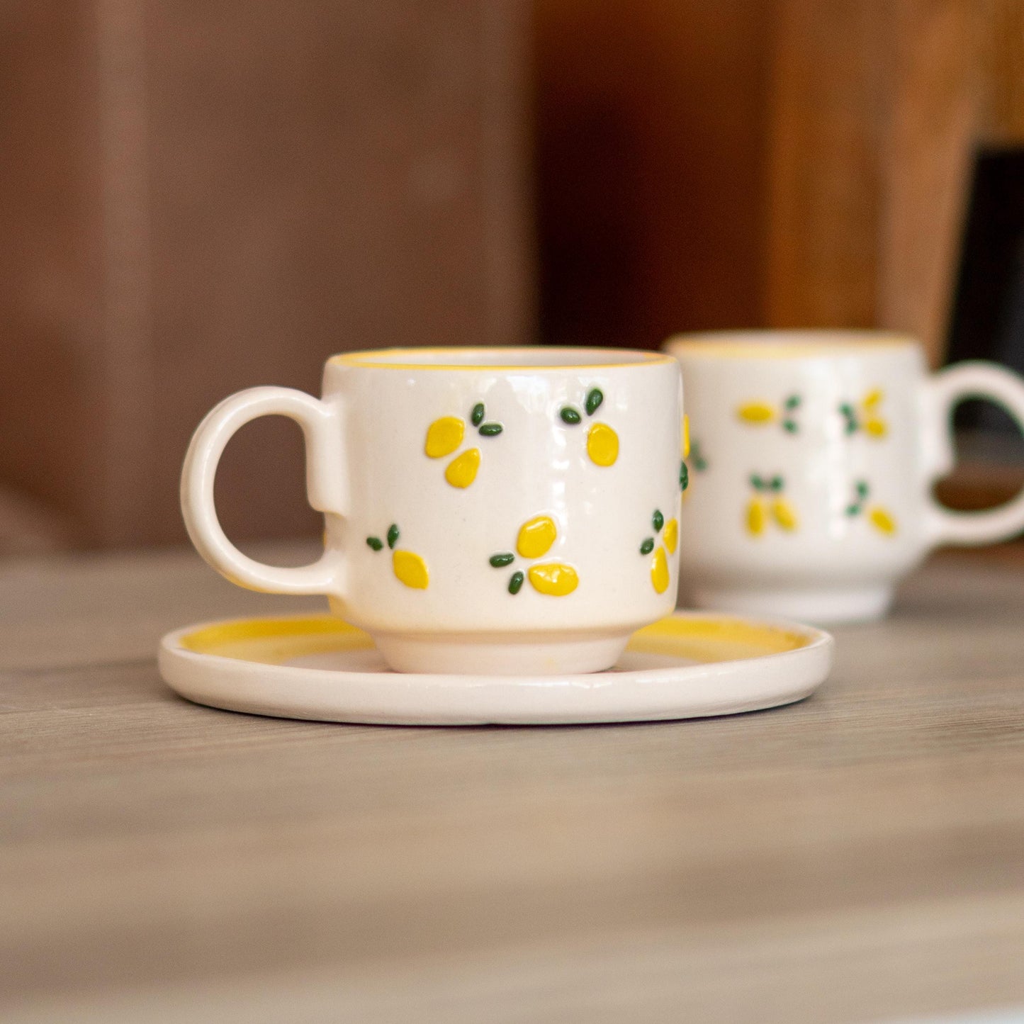 Espresso Cup Saucer- Lemon Dream, Pottery Mug, Handmade Ceramic Cup