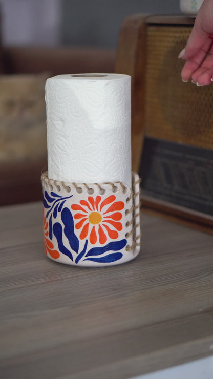 Paper Towel Holder - Macrame Decorated Floral Towel Rack